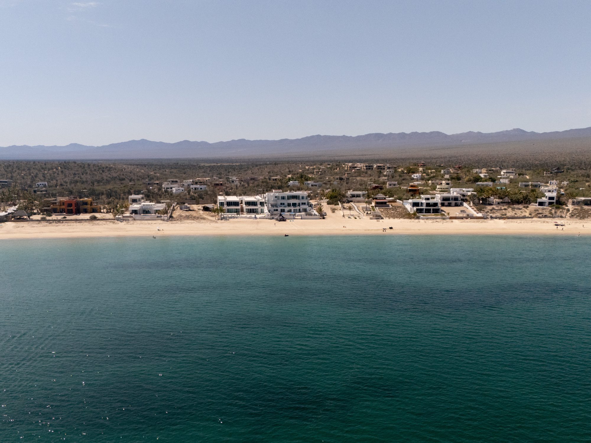 Cardon cacti and deep blue bay in La Ventana